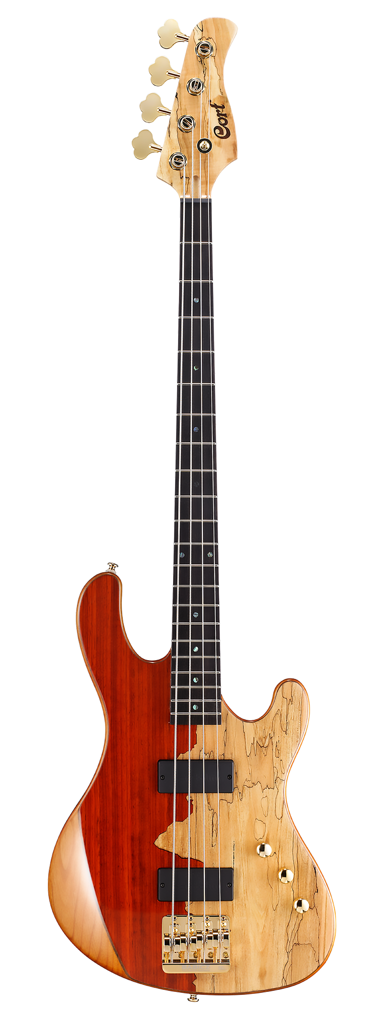 E-Bass, Fünfsaiter, Holzkorpus, Naturholzoptik, Schwarzes Griffbrett
