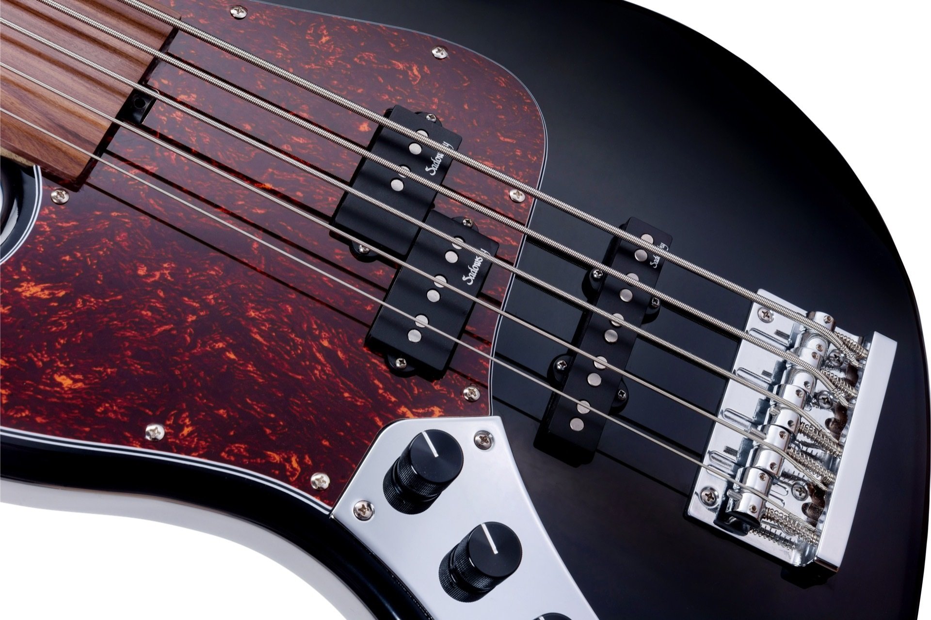 MetroExpress 21-Fret Hybrid P/J Bass, Morado Fingerboard, 5-String, Fretless, Lefthand - Solid Black