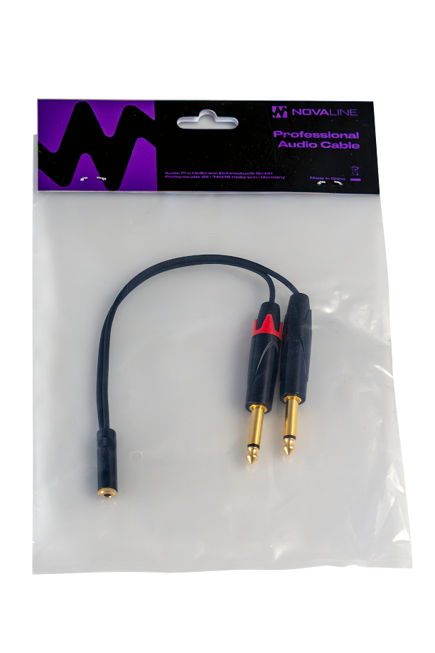 Audiokabel, Klinkenkabel, Y-Adapter, schwarz, vergoldete Stecker