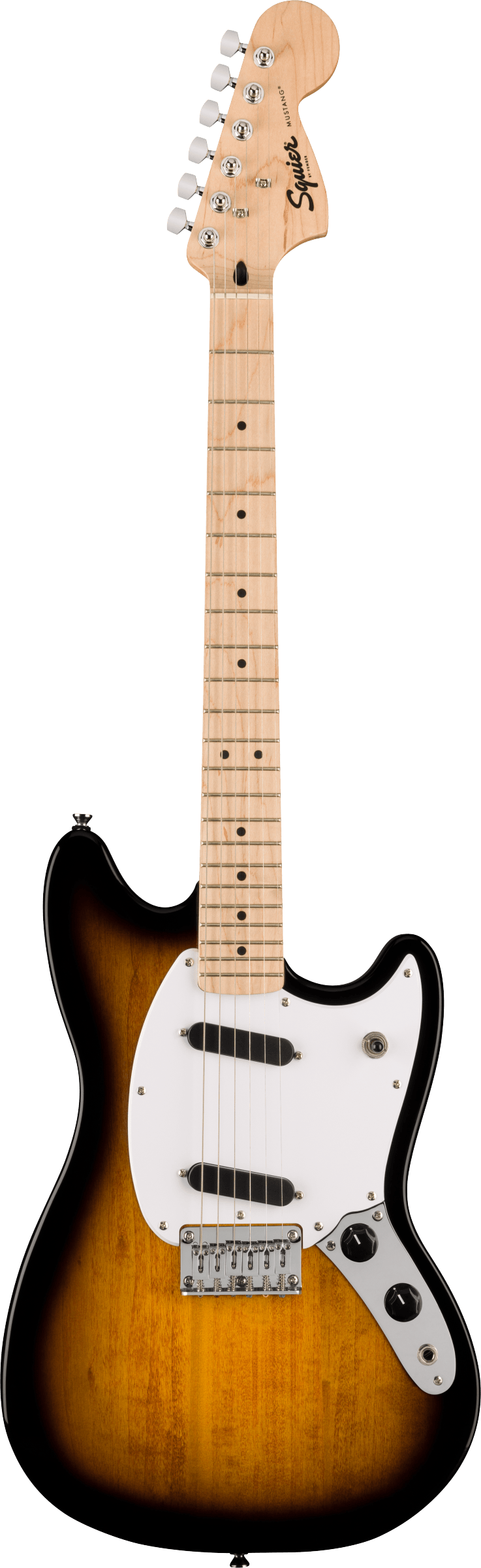 Sonic™ Mustang®, Maple Fingerboard, White Pickguard, 2-Color Sunburst