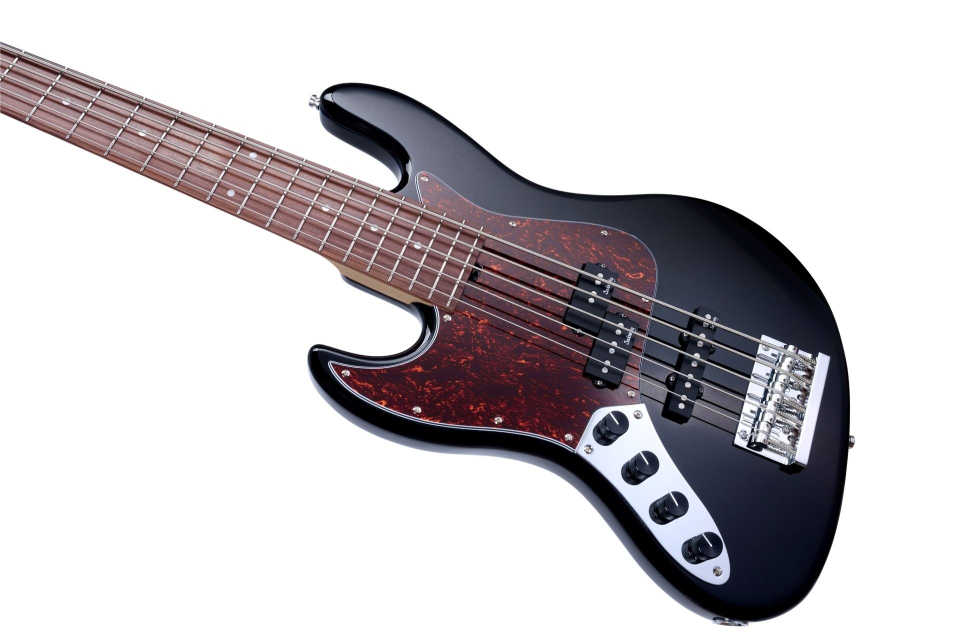 MetroExpress 21-Fret Hybrid P/J Bass, Morado Fingerboard, Lefthand, 5-String - Solid Black High Poli
