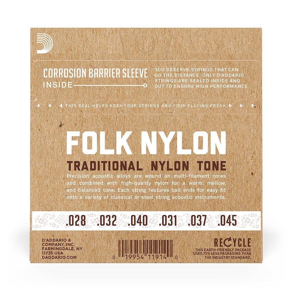 EJ32C Folk Nylon Guitar Strings, Ball End, Silver Wound/Clear Nylon Trebles