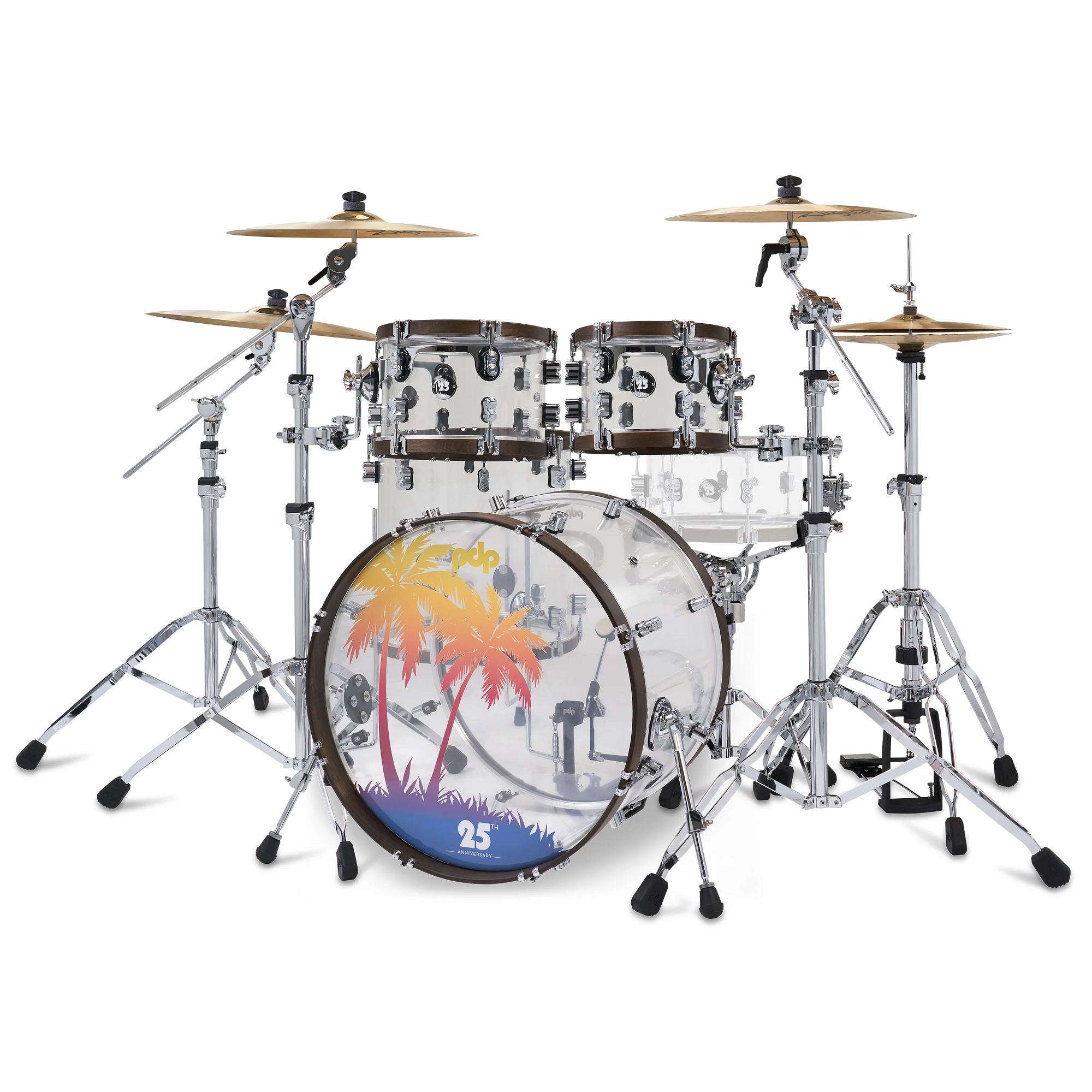 DW PDP 25th Anniversary Acrylic Kit, 4-teiliges Schlagzeug-Set – transparente Acryl-Kessel