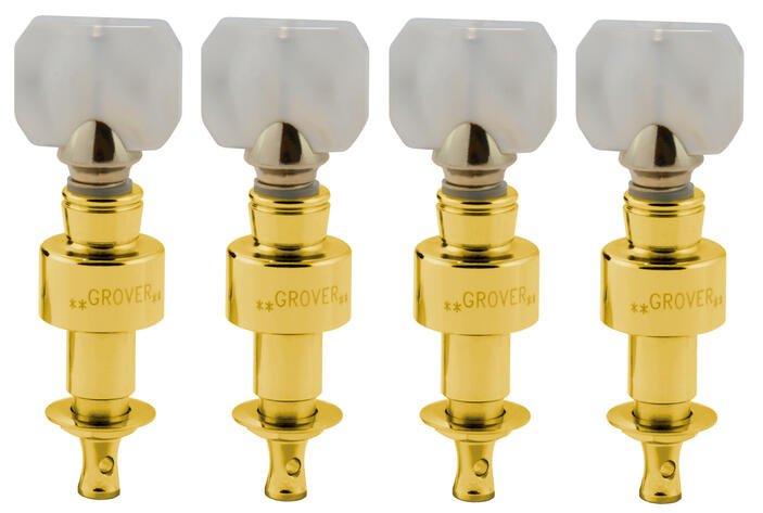 120G Geared Banjo Pegs with Square Pearloid Button - 4 pcs. - Gold