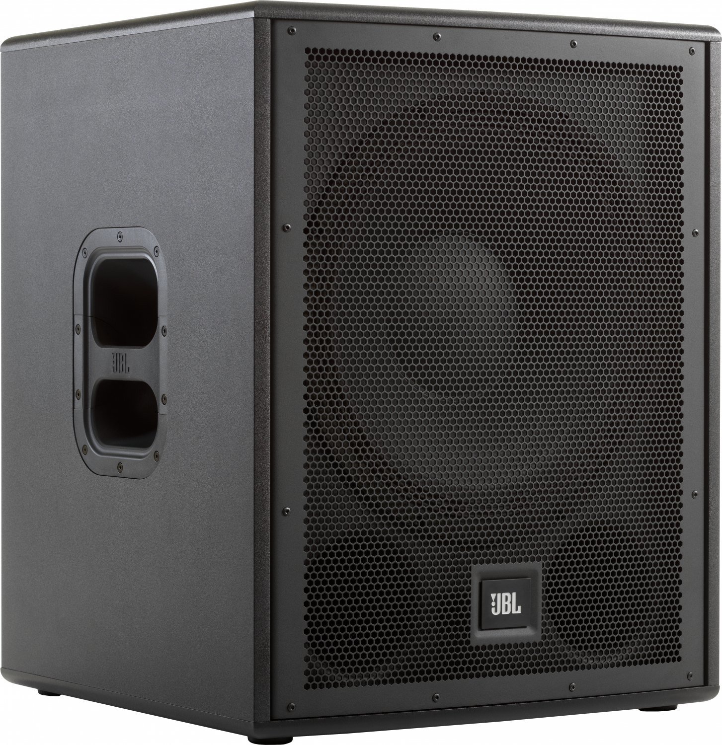 JBL IRX-115S aktiver Subwoofer 15 Zoll – Frontansicht mit geöffneter MDF-Gehäusekante