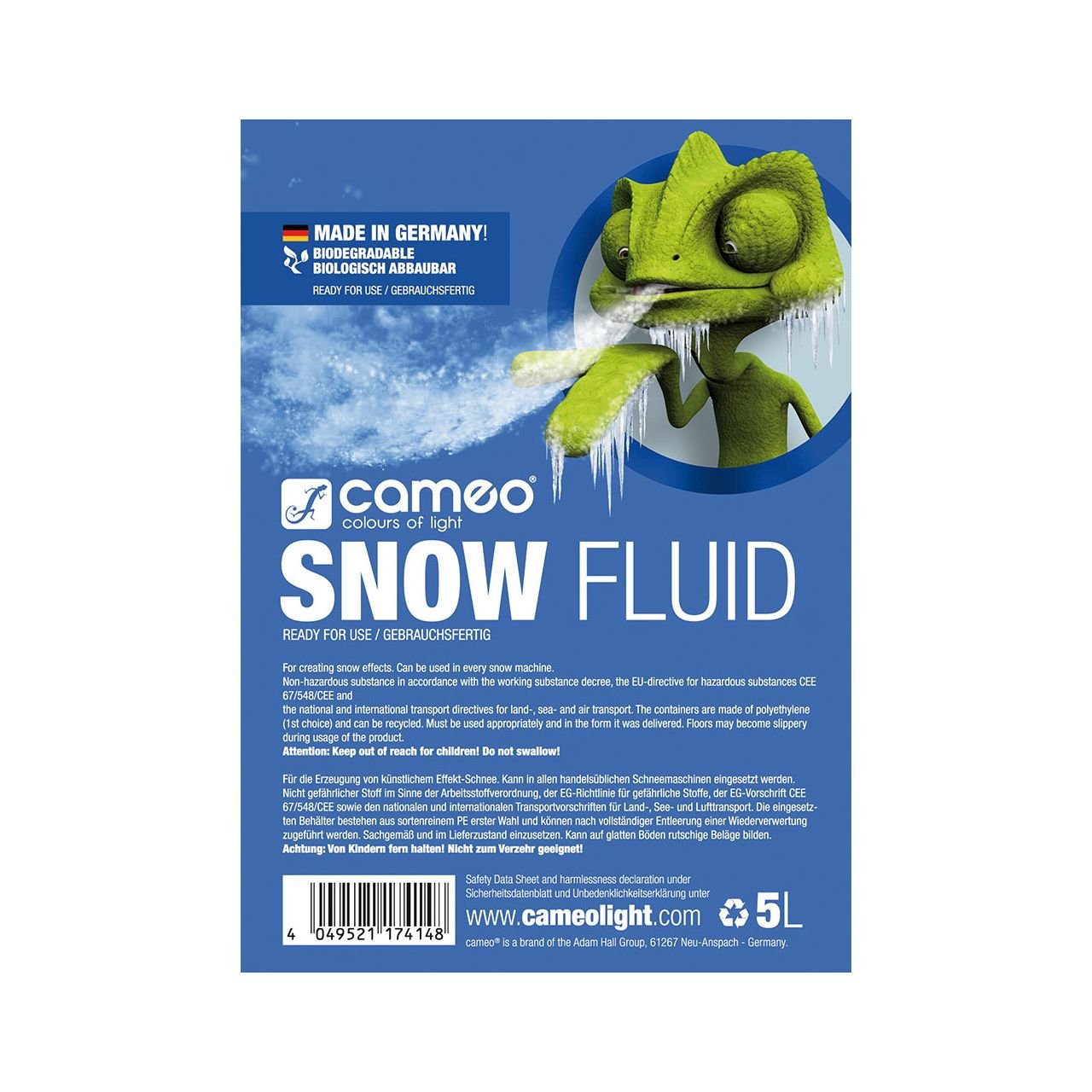 Cameo SNOW FLUID 5L - Spezialfluid für Schneemaschinen zur Erzeugung von Schaum 5l