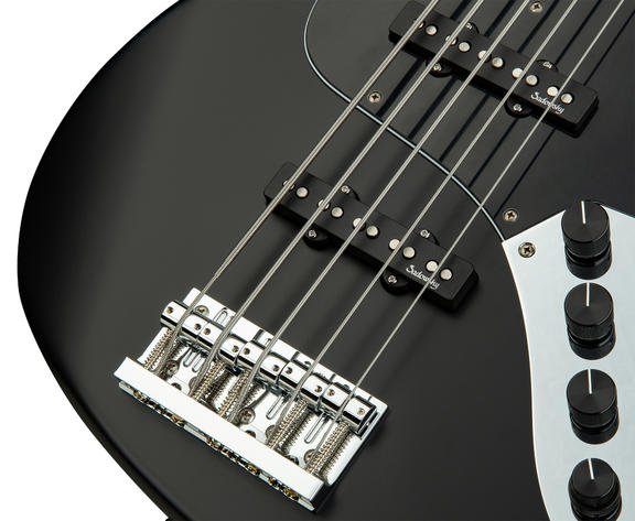 MetroLine 21-Fret Vintage J/J Bass, Swamp Ash - Solid Black Satin 
