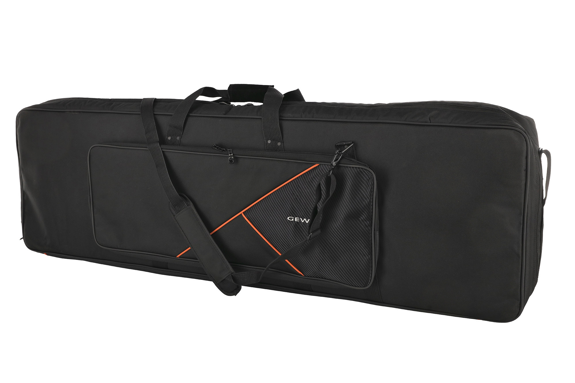 Keyboardtasche, Schwarzes Nylon, Tragegurte, Reißverschlussfach, Orange Akzente