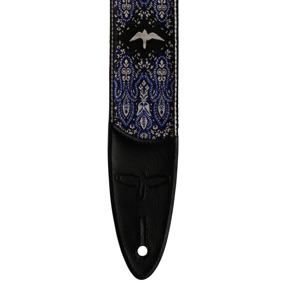 Guitar Strap Custom Jacquard Birds Fleur Violet