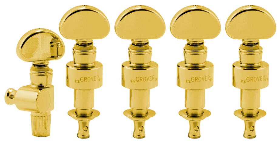 121G5 - Geared Banjo Pegs, Metal Button, Set of 5 - Gold