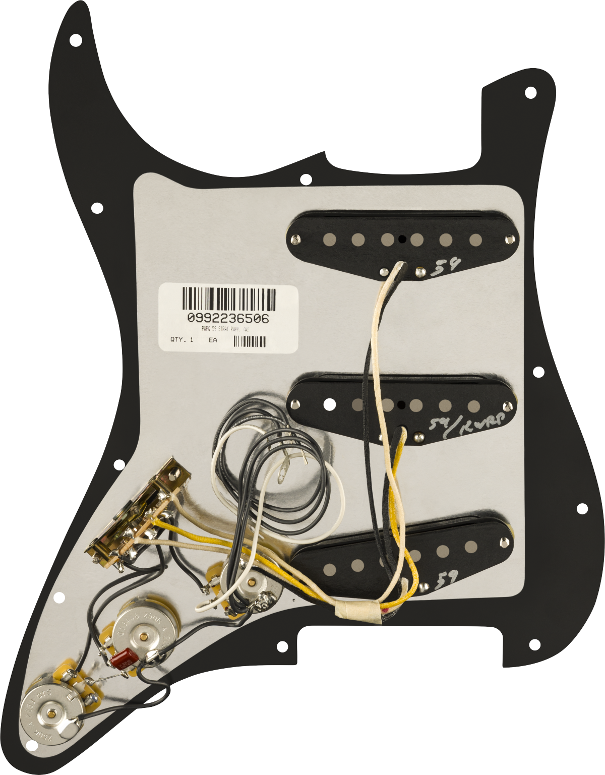 Pre-Wired Strat Pickguard Pure Vintage 59  Black 11 Hole