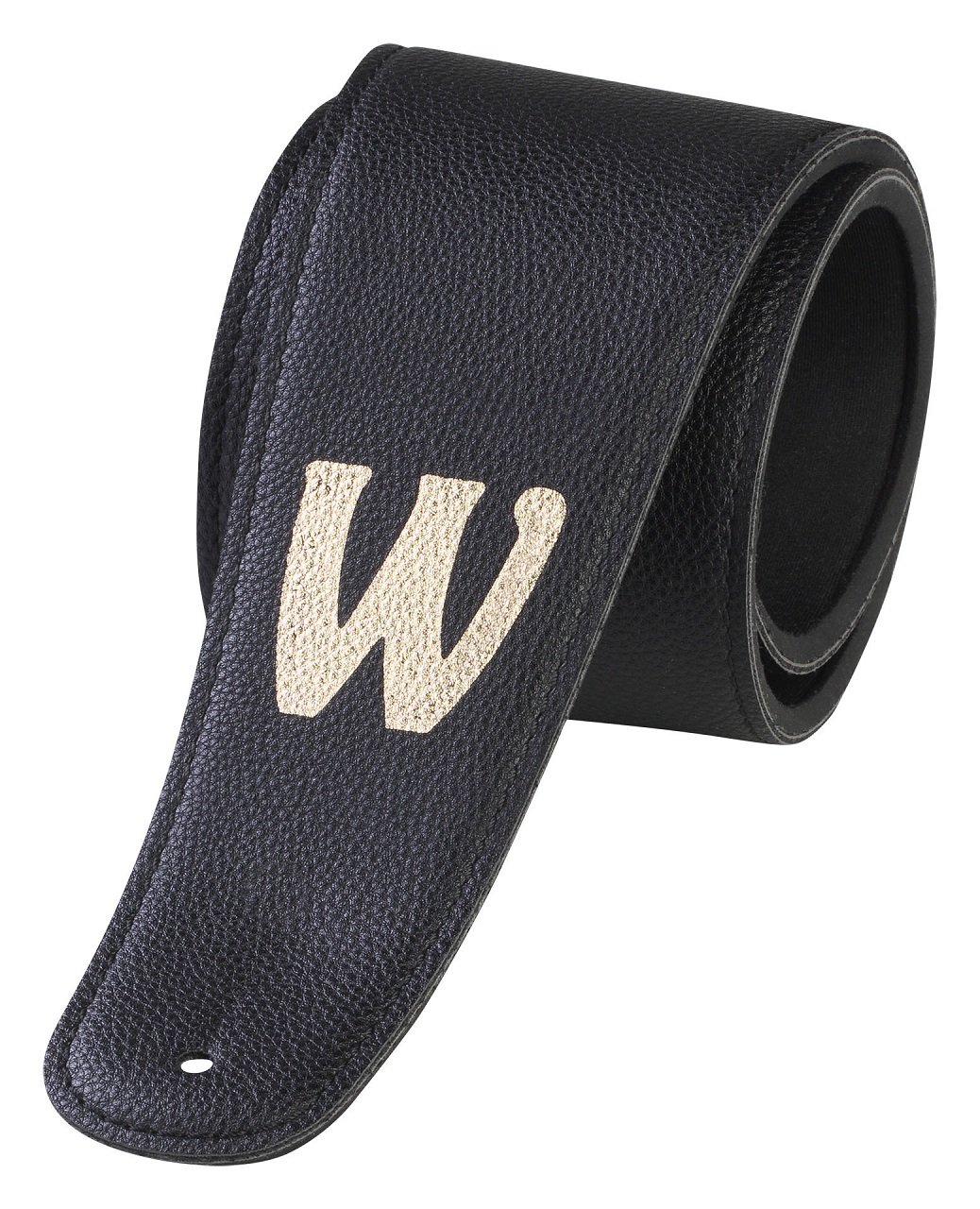 Synthetic Leather Bass Strap with Neoprene Padding - Black, Gold Embossing