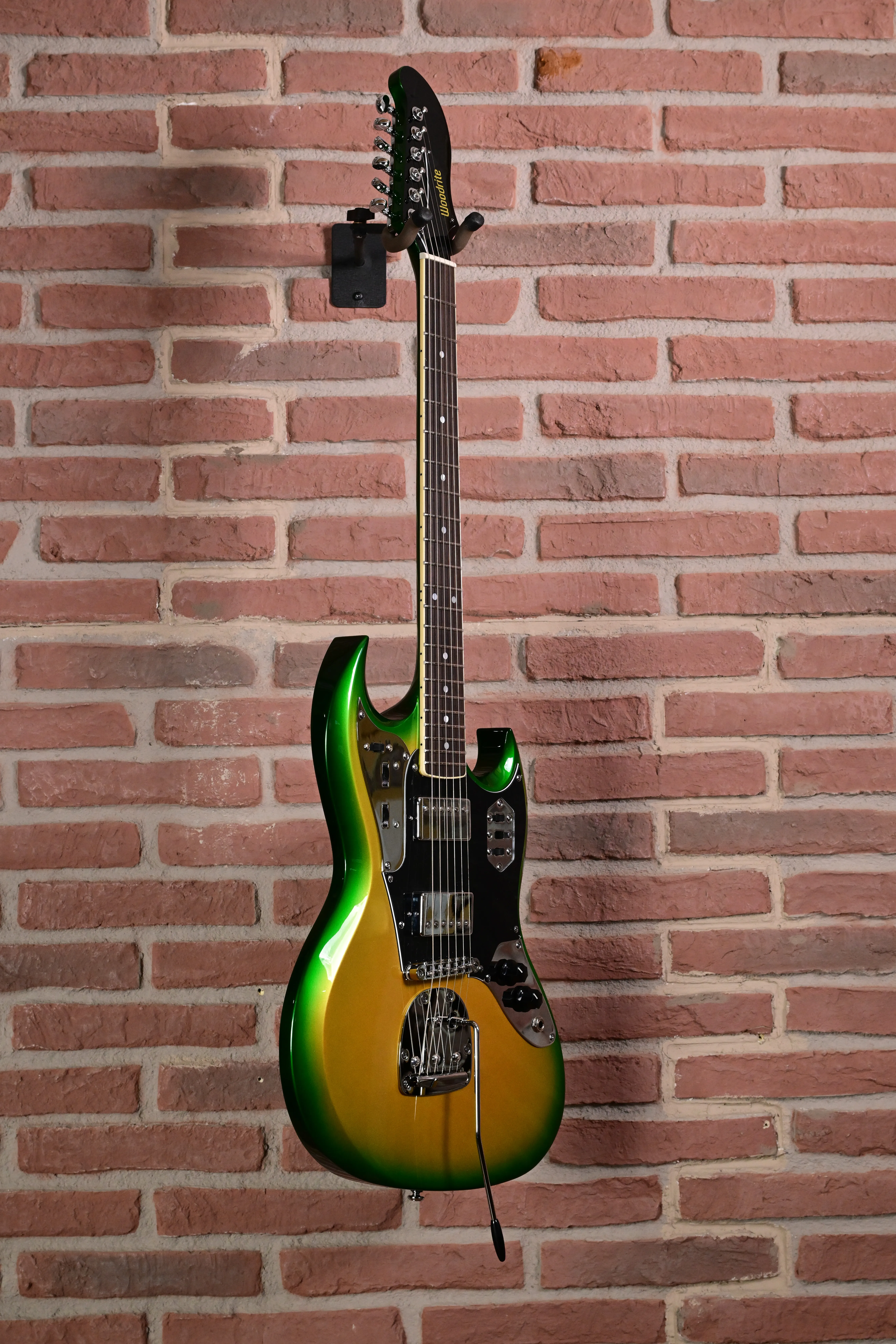 E-Gitarre, Massivholzkorpus, Grün-goldener Farbverlauf, Doppel-Cutaway, Sechssaitig