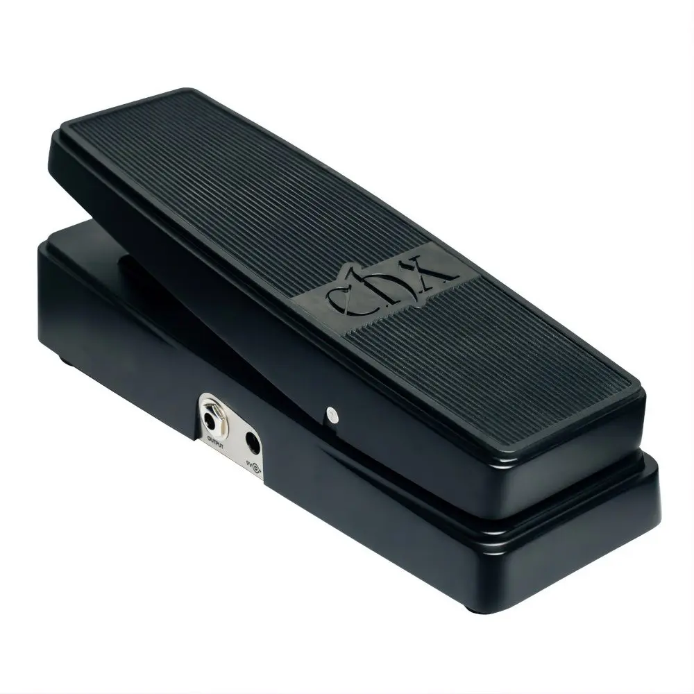 Gitarren-Wah-Pedal, Effektpedal, schwarzes Gehäuse, gerippte Trittfläche, Klinkenanschlüsse
