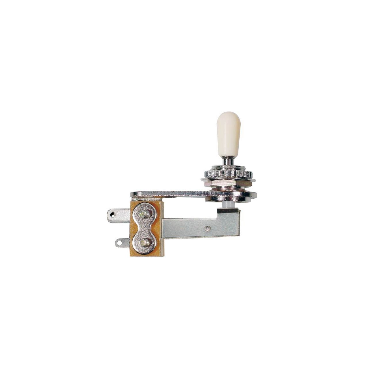 Toggle Switch gewinkelt, 3-Weg-Schalter, chrom, mit Grundplatte und Knopf, ivory