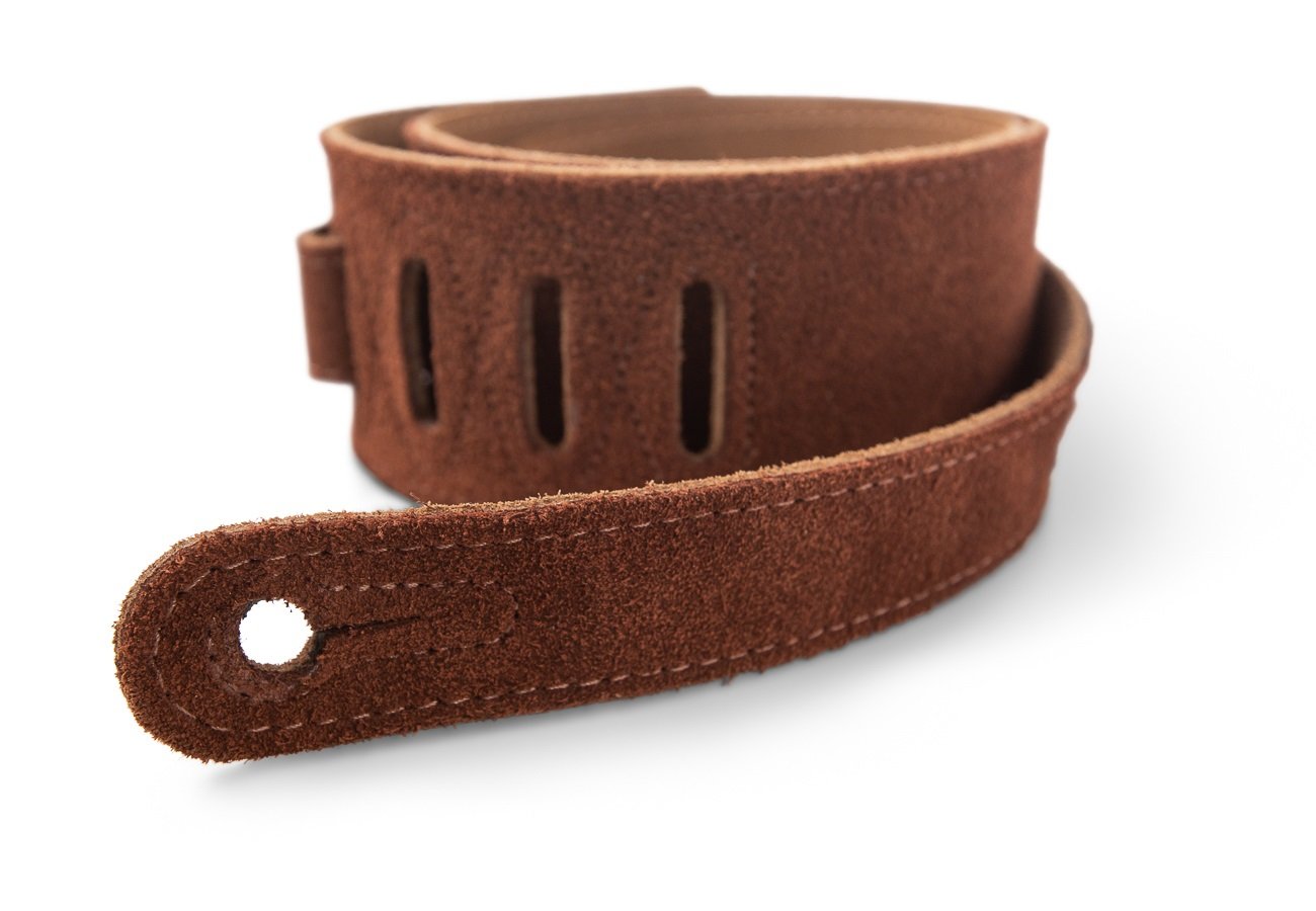 Embroidered Suede Guitar Strap Choc Brown