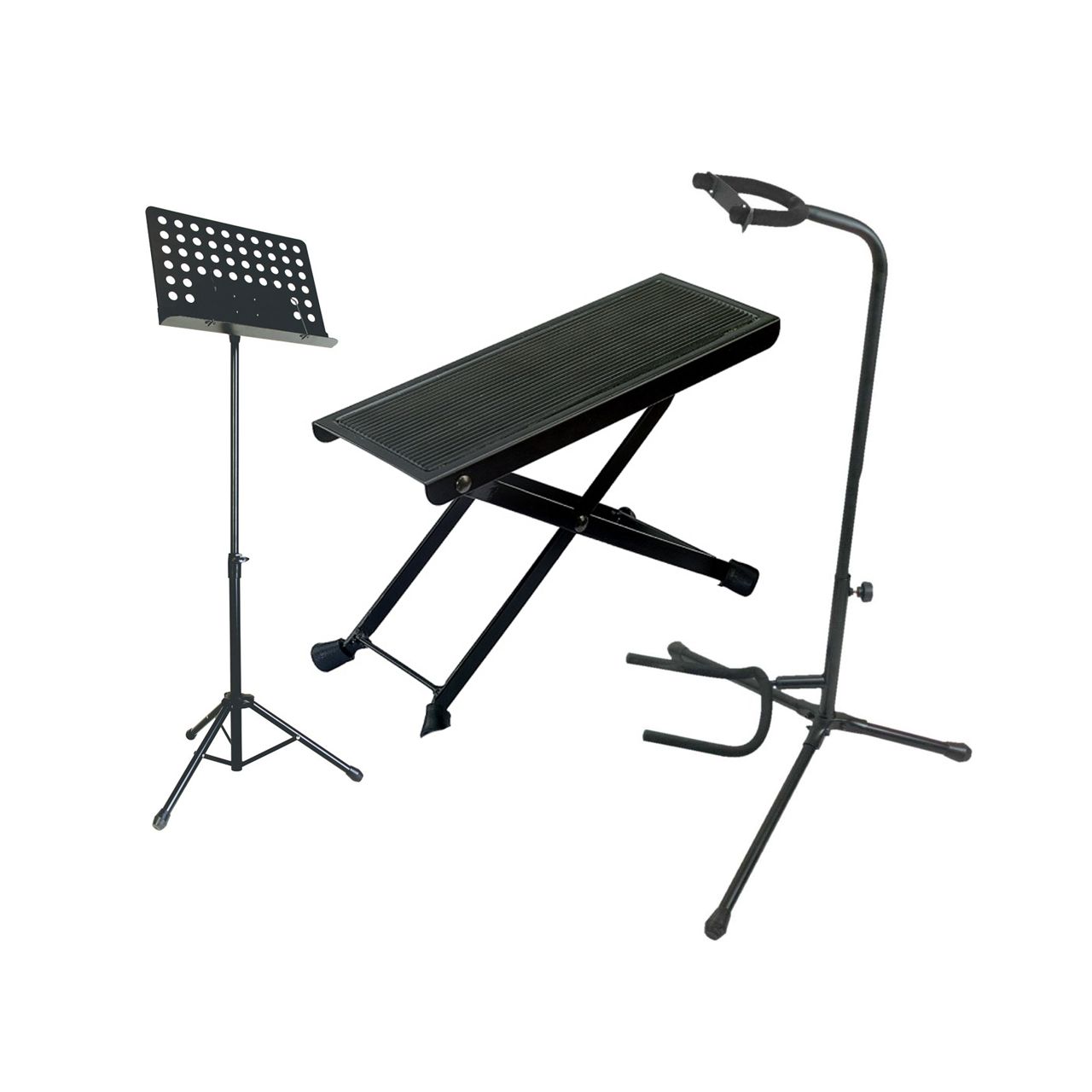 Einsteiger-Bundle 36: Fußbank + Orchesterpult + Gitarrenständer / schwarz
