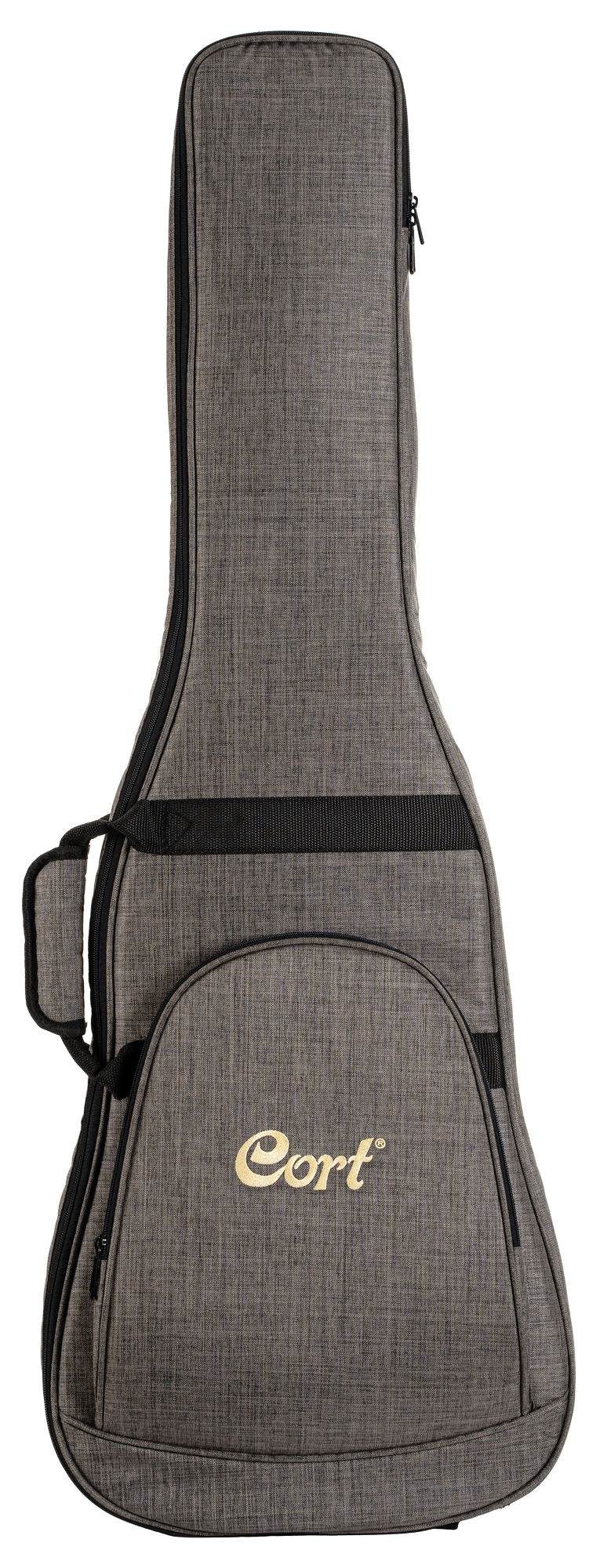 Gitarrentasche, gepolstert, grauer Stoff, Reißverschluss, Vordertasche