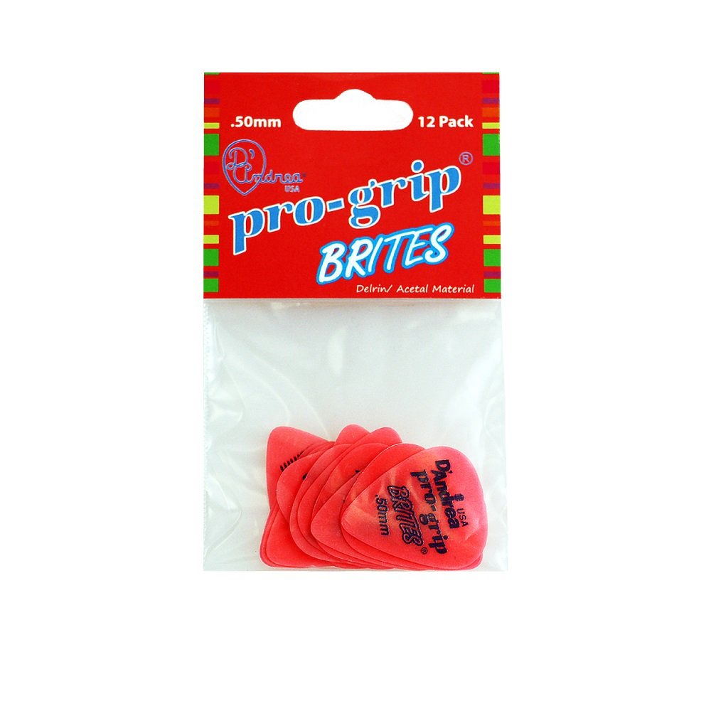 Pro-Grip Brites Picks - 351 Shape (TPGB351 .50TH), 12 pcs Pick Pack, 0.50 mm, Red