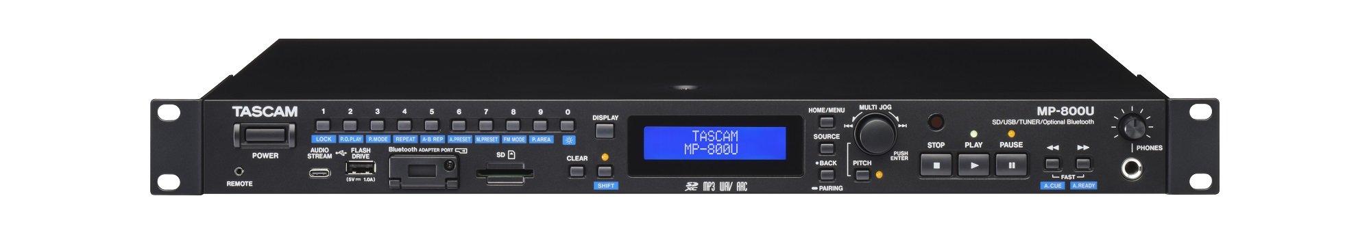 Tascam MP-800U DAB Audioplayer Vorderansicht – 1HE Rackgerät mit Display und Bedienelementen