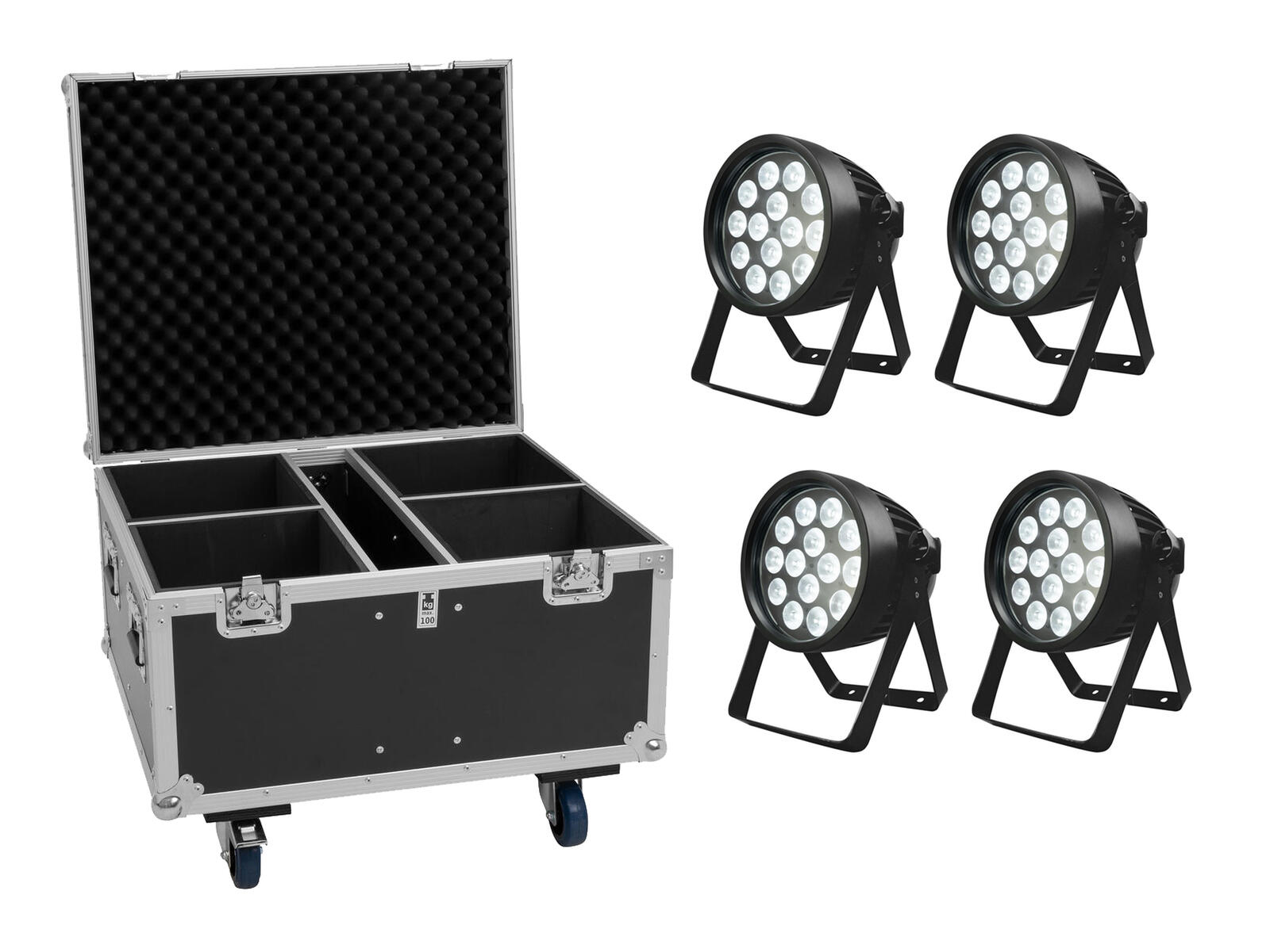 Set 4x LED IP PAR 14x8W QCL + Flightcase