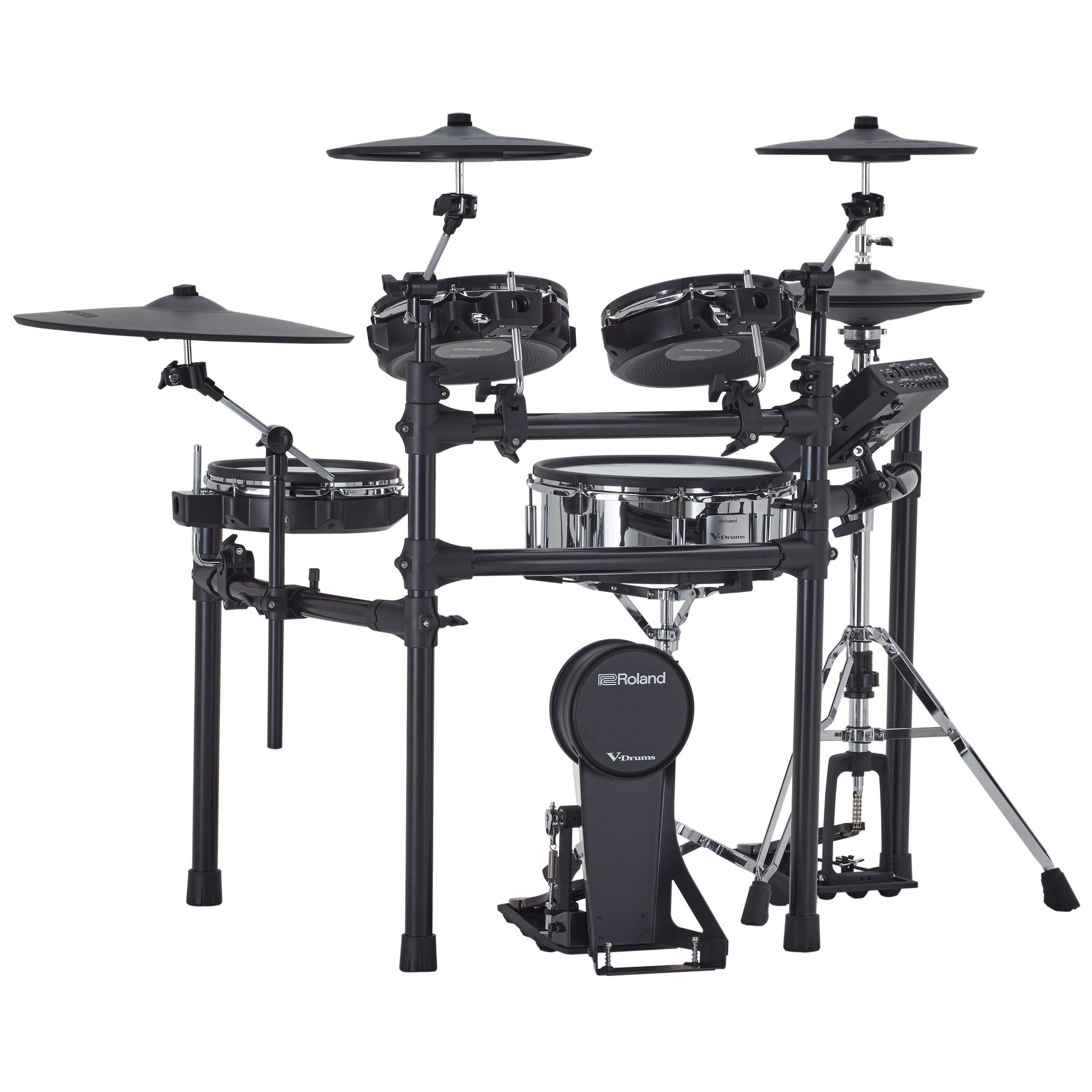 Roland TD-27KV2 V-Drums Kit – Rückansicht mit Anschlussmöglichkeiten und Kabelmanagement