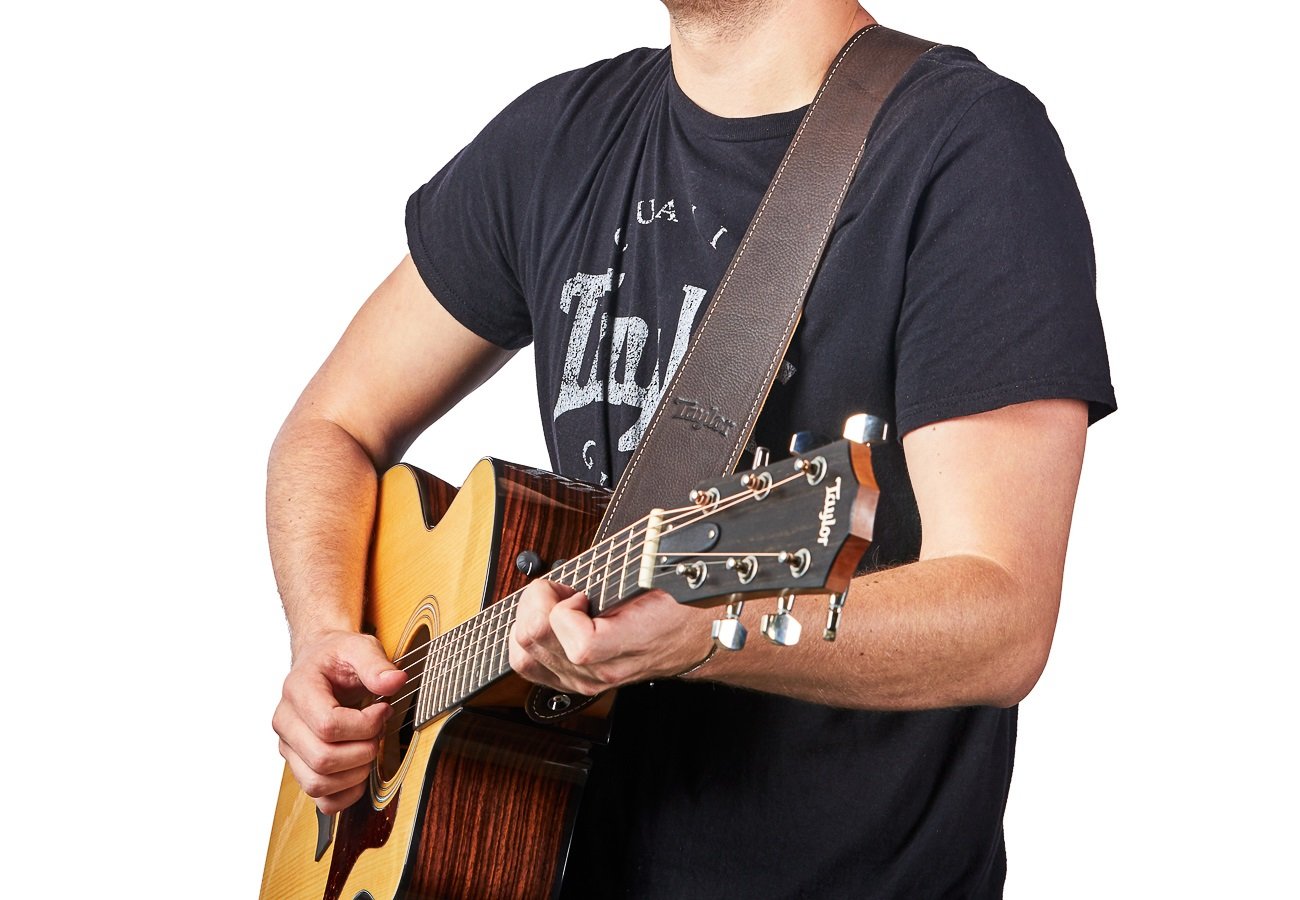Leather Guitar Strap - Suede Back Choc Brown
