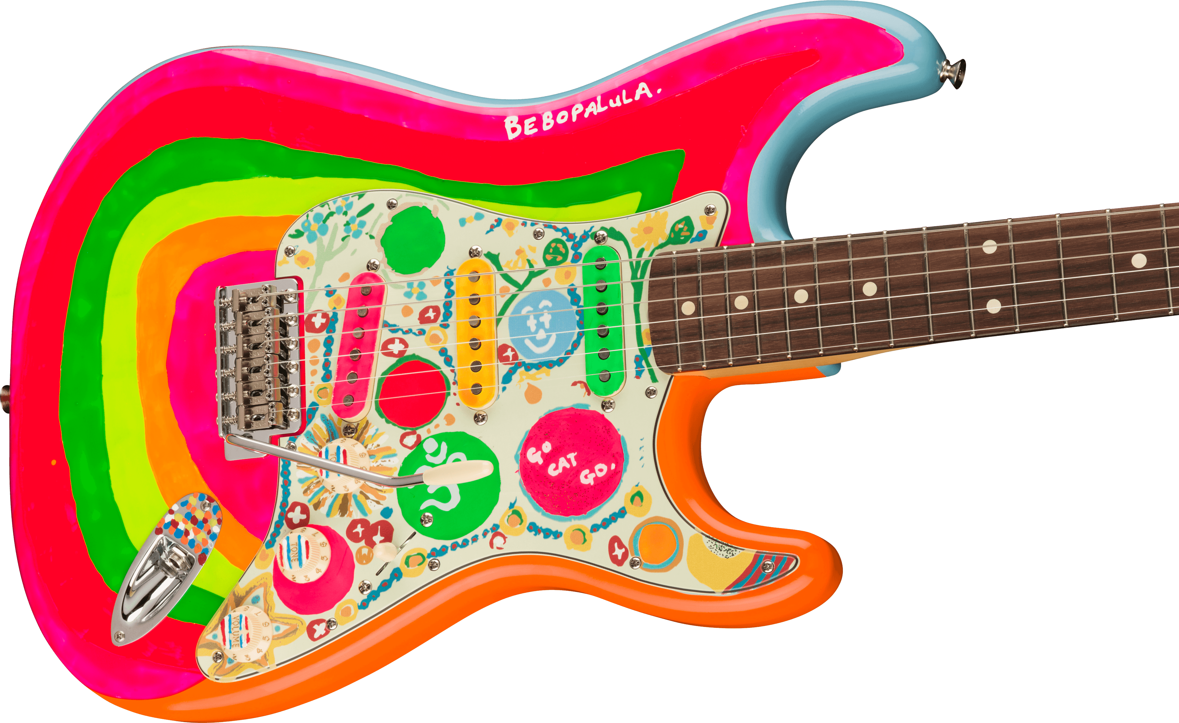 George Harrison Rocky Stratocaster®, Hand Painted Rocky Artwork Over Sonic Blue