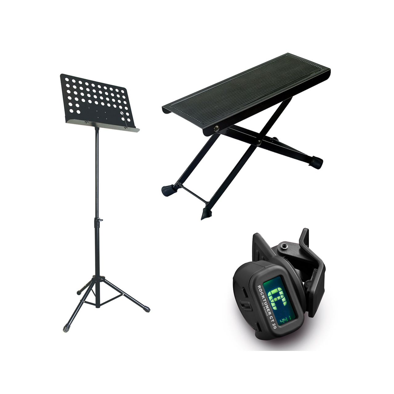 Einsteiger-Bundle 42: Fußbank + Orchesterpult + Clip-On Tuner / schwarz/ blau
