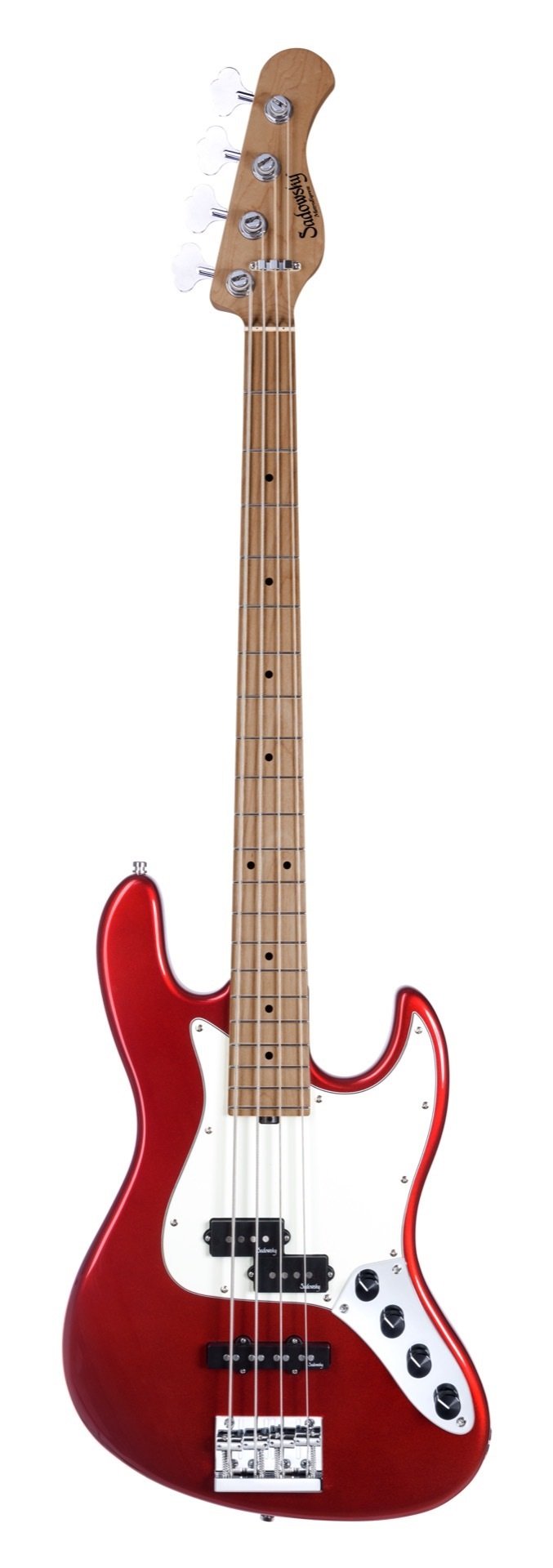 MetroExpress 21-Fret Hybrid P/J Bass, Roasted Maple Fingerboard, 4-String - Solid Candy Apple Red Me