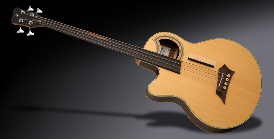 RockBass Alien Deluxe Hybrid Thinline, Lefthand, 4-String, Fretless - Natural Transparent Satin