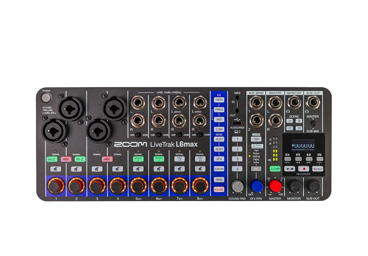 Zoom LiveTrak L6max Regler und Anschlüsse Detailaufnahme