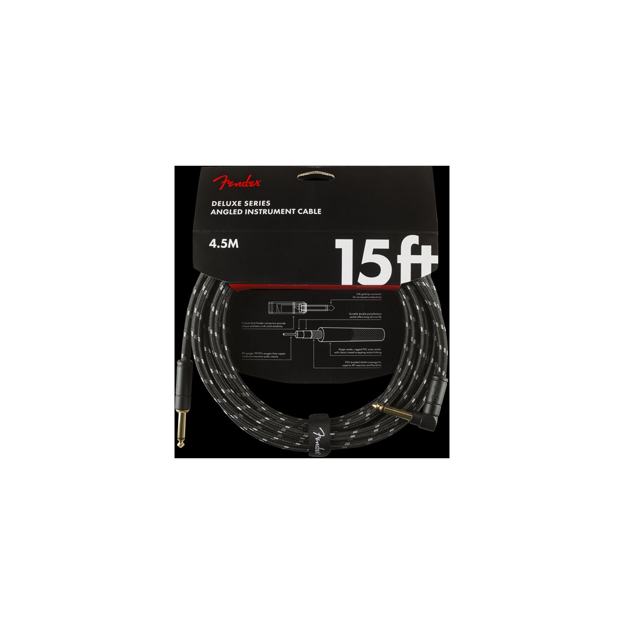 Deluxe Series Instrument Cable, Straight/Angle, 15' Black Tweed (4,5 m)