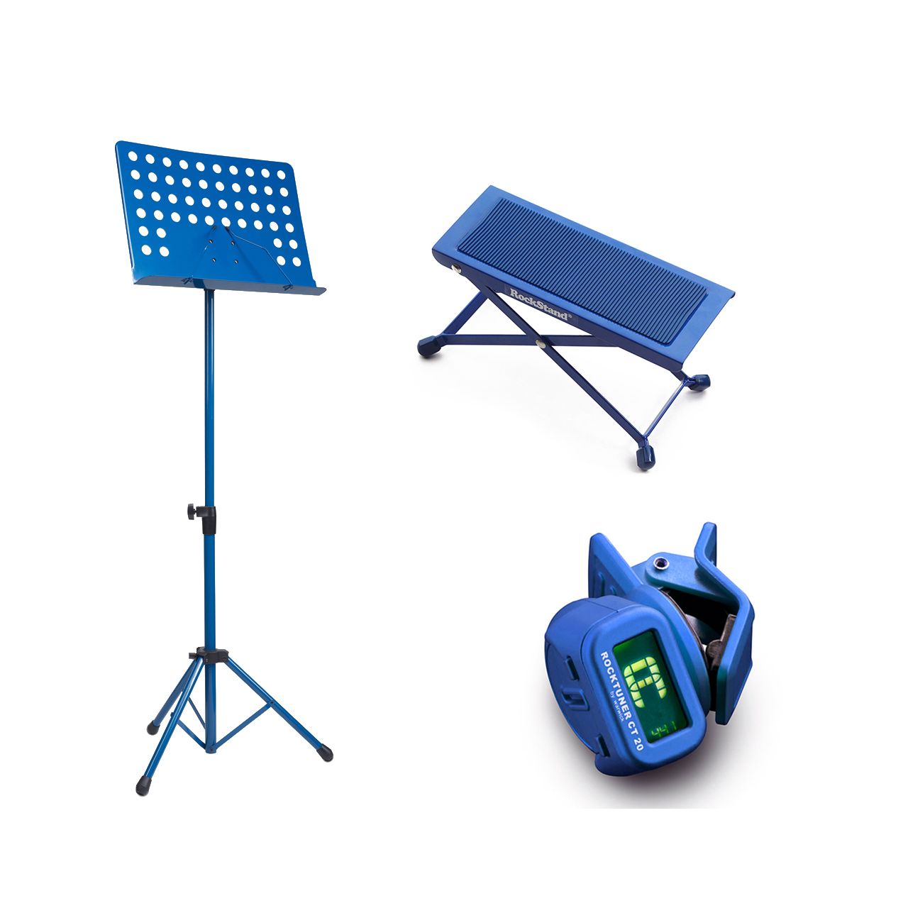 Einsteiger-Bundle 40: Fußbank + Orchesterpult + Clip-On Tuner / blau