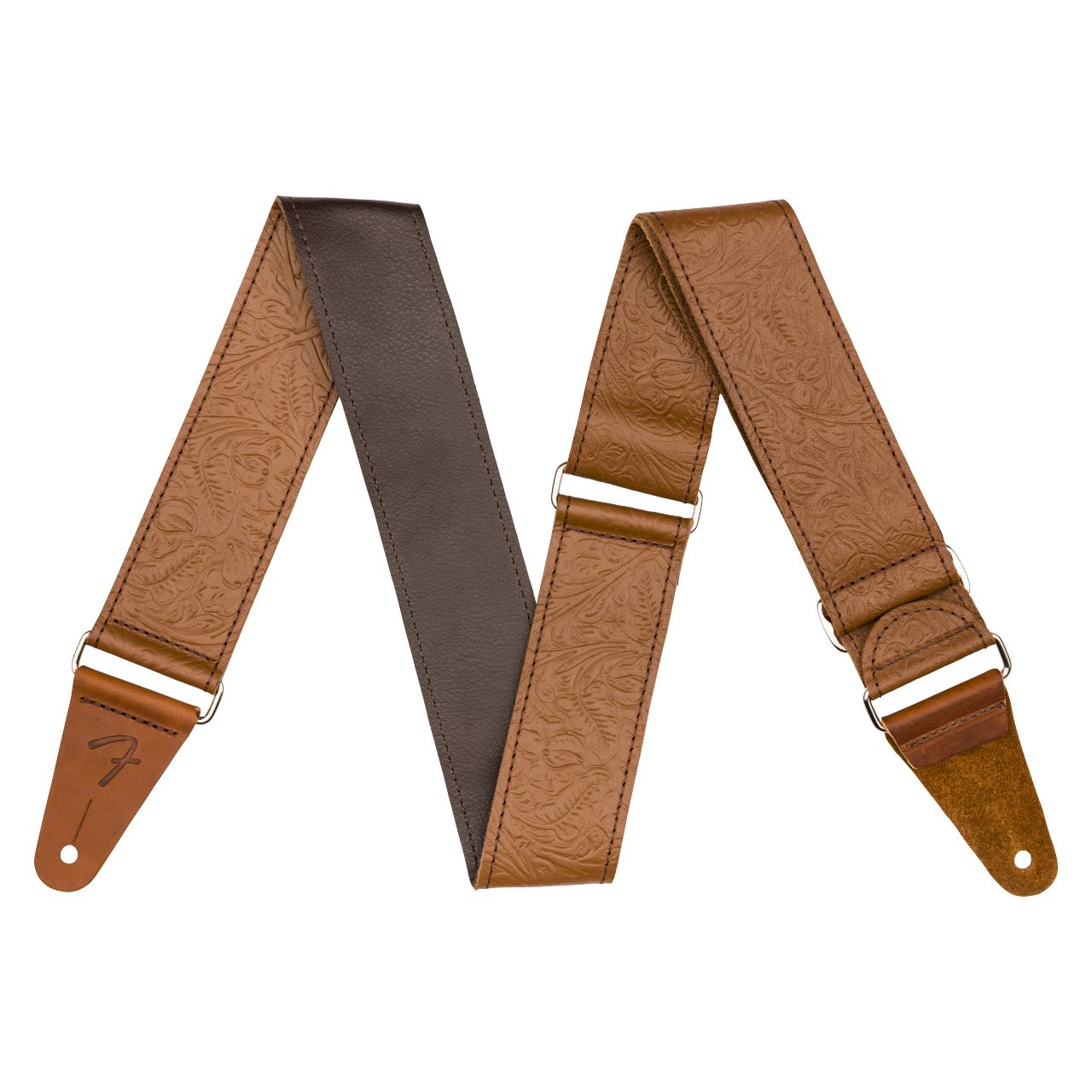 Tooled Leather Guitar Strap, 2", Brown