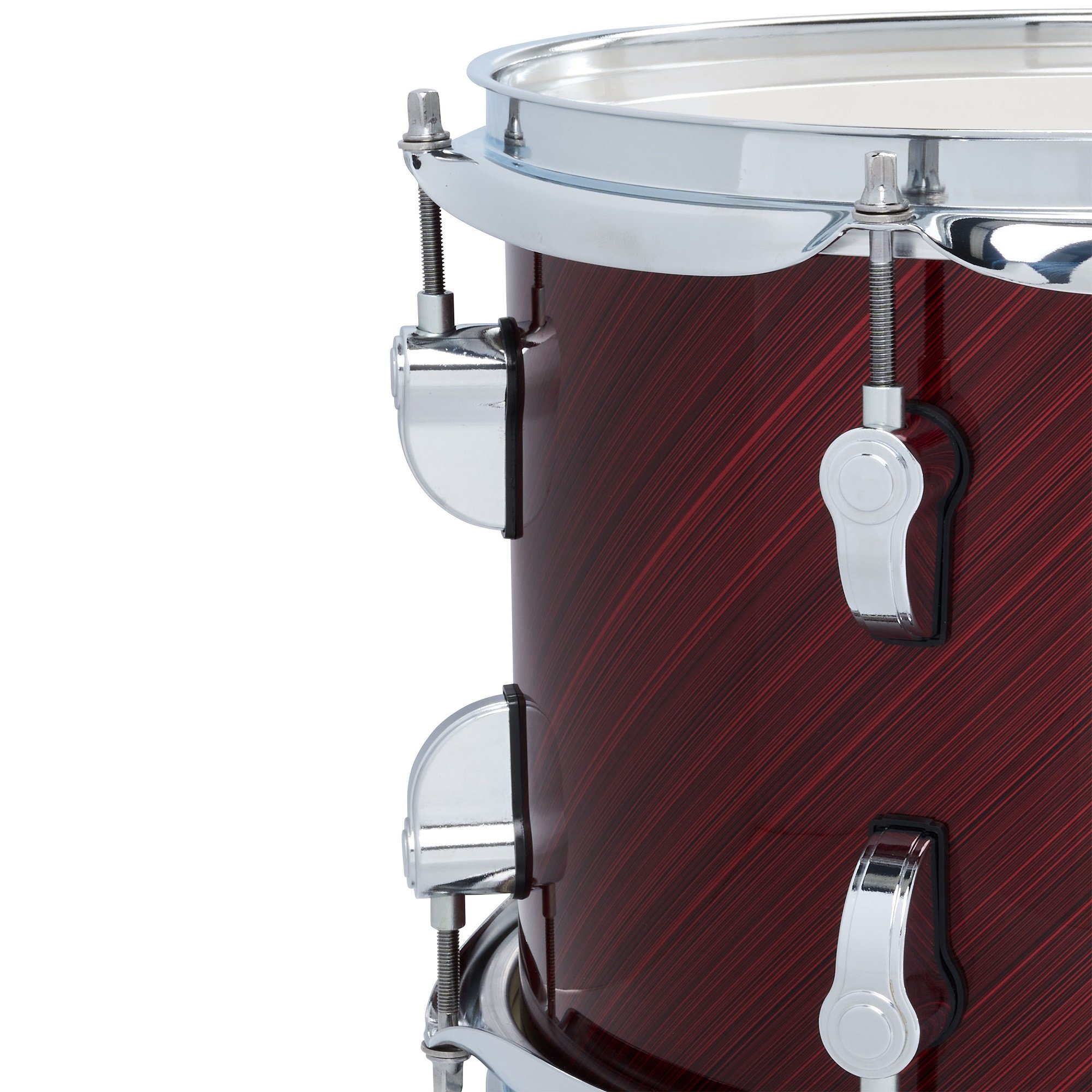 Snare Drum Detail mit Dual-Turret Lugs PDP New Yorker 4-Piece Shell Pack Twisted Cherry