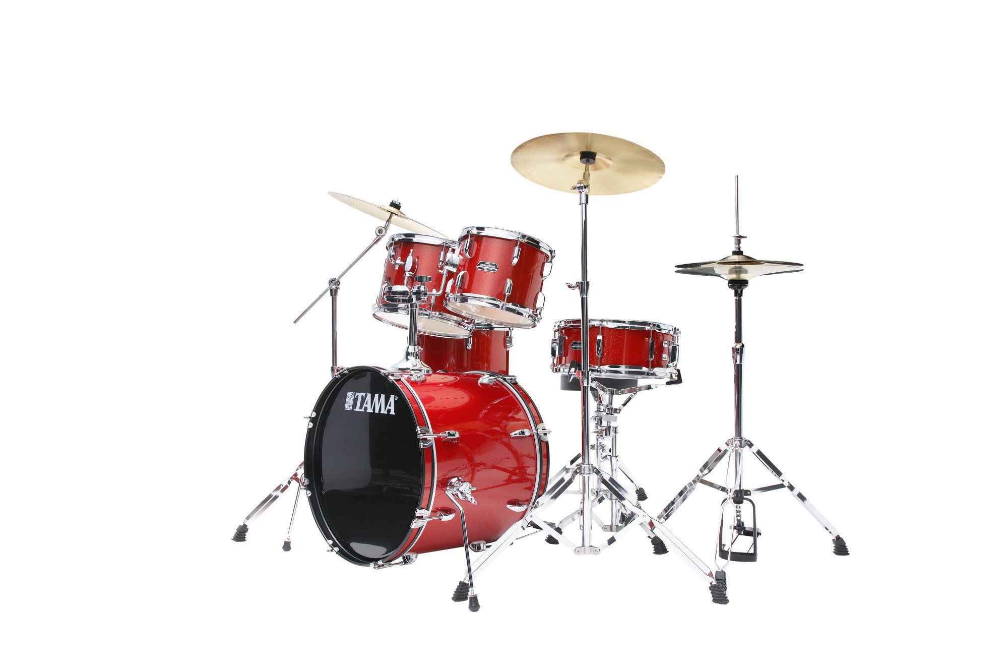 Stagestar Drumkit 5 teilig (20" BD) - Candy Red Sparkle/Chrom HW + MEINL Cymbals BCS Cymbal Set