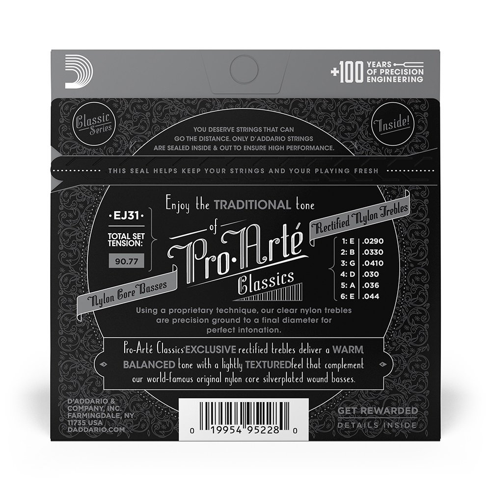 EJ31 Classics Rectified Classical Guitar Strings, Hard Tension