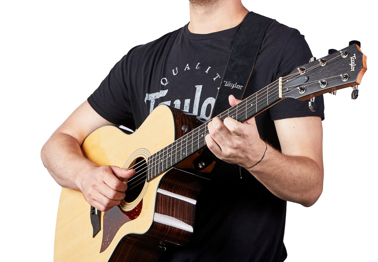 Embroidered Suede Guitar Strap Black