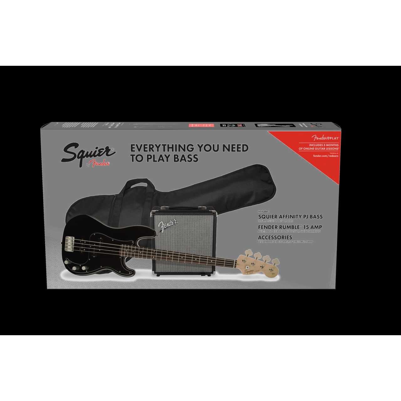 Affinity Series™ Precision Bass® PJ Pack, Laurel Fingerboard, Black, Gig Bag, Rumble 15