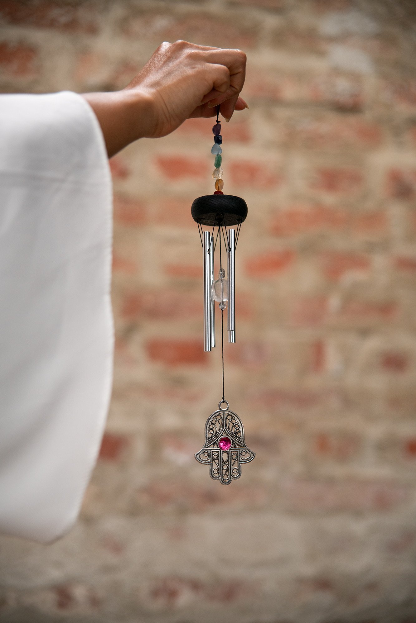 Mini Hamsa Chakra Chime, 12" / 30 cm, Silber