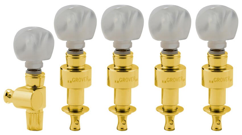 124G5 Geared Banjo Pegs with Round Pearloid Button - 5 pcs. - Gold