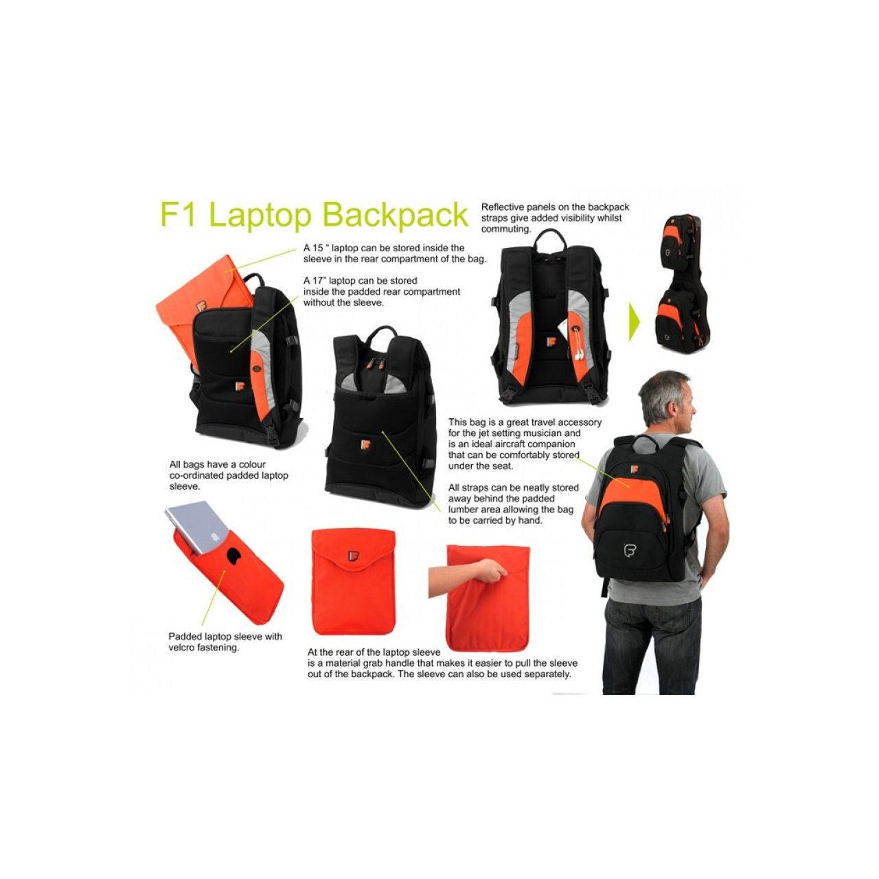 F1 Rucksack Backpack / schwarz-orange