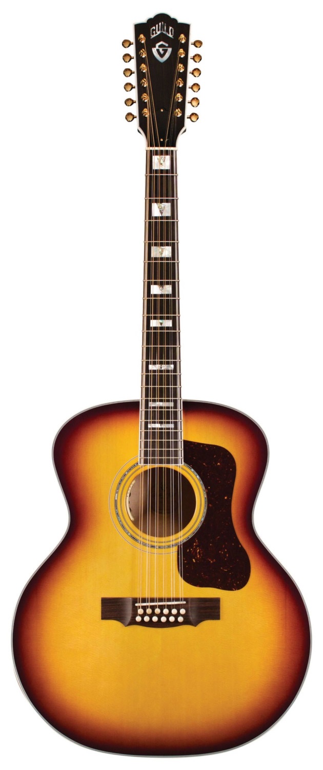 12-saitige Akustikgitarre, Sunburst-Lackierung, Holzkorpus, Schwarzes Schlagbrett, Stahlsaiten