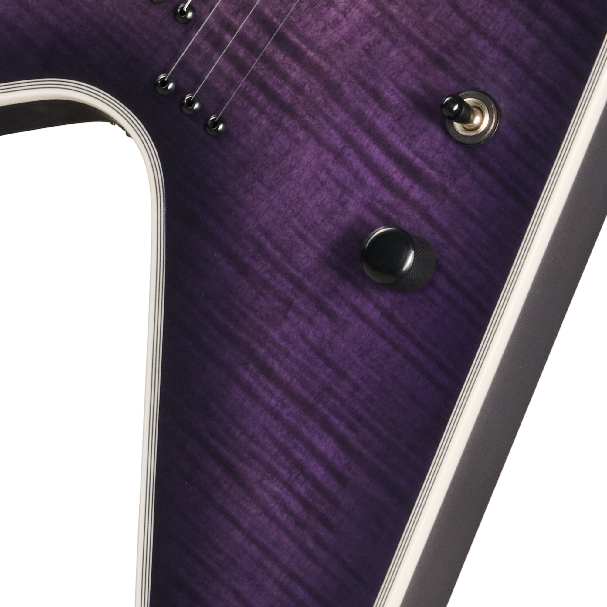 E-Gitarre, Violette Lackierung, Maserung, Cremefarbenes Binding, Tonabnehmer-Wahlschalter