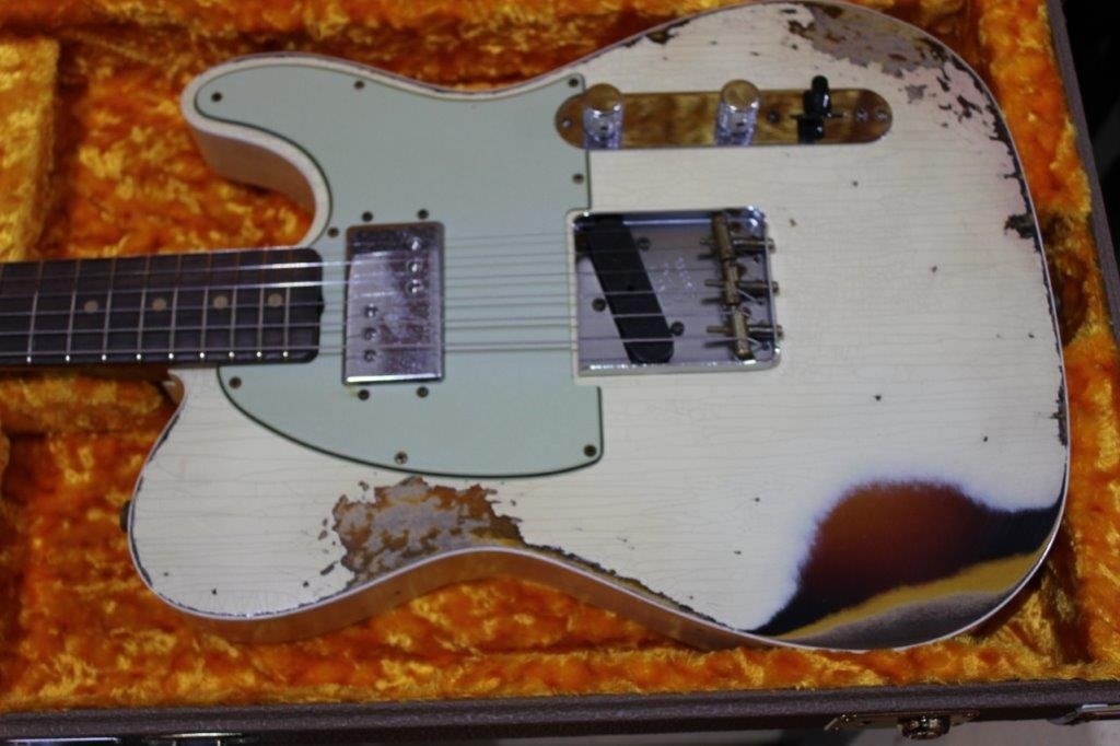 Limited Edition Cunife Telecaster Custo-Heavy Relic, Aged Vintage White Over 3-Color Sunburst