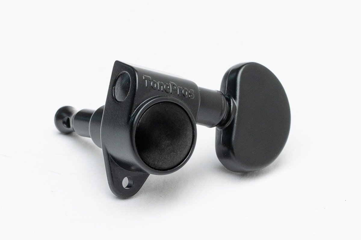 GKB33K Tuner with 20:1 Gear Ratio and "Kidney" Style Button - Guitar Machine Heads, 3 + 3 - Black