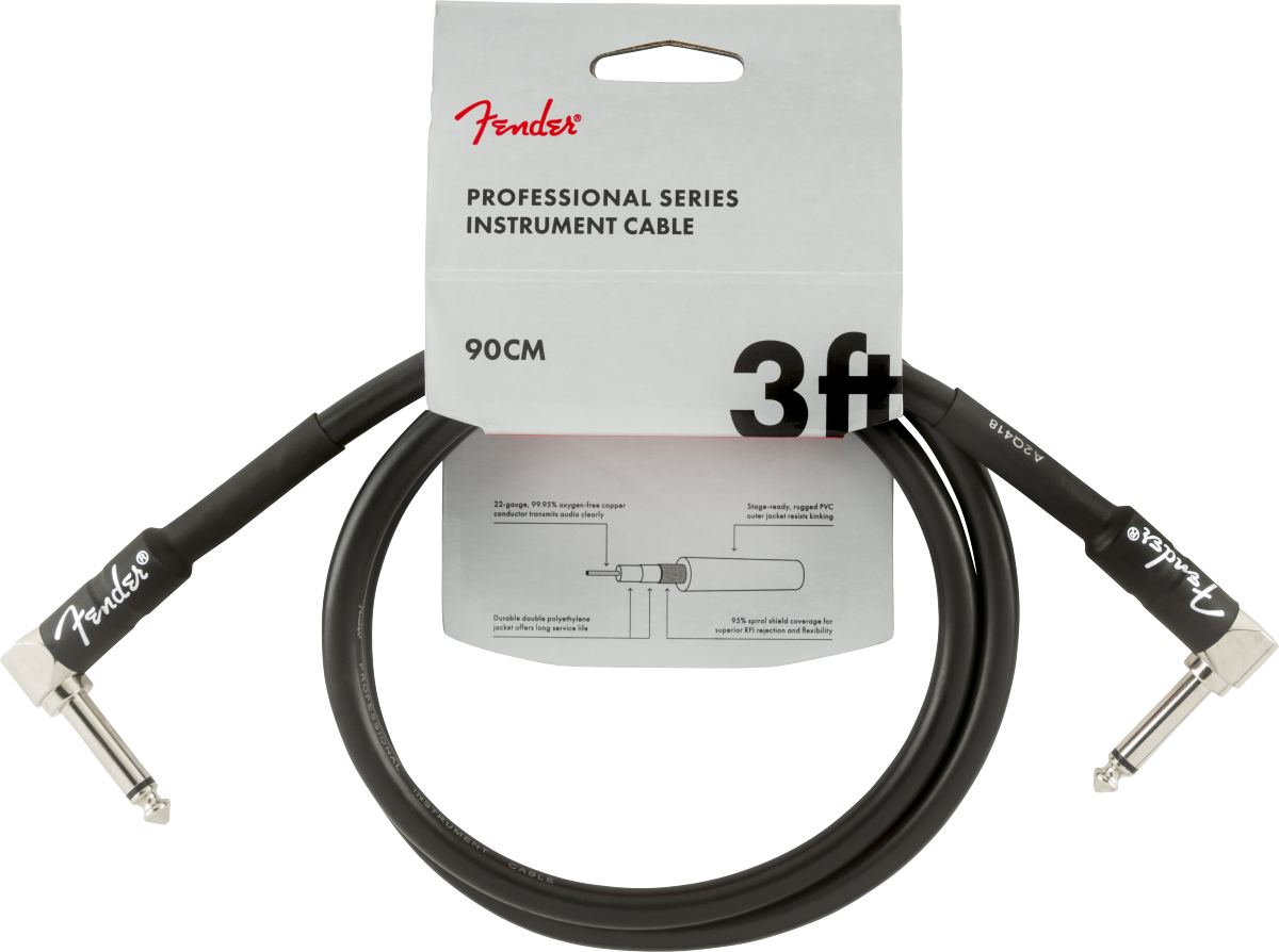 Professional Series Instrument Cables, Angle/Angle, 3', Black (90 cm)