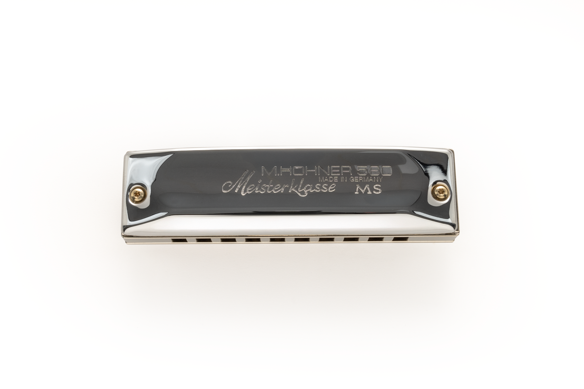Mundharmonika, Chromgehäuse, Schwarze Abdeckung, M. Hohner 580