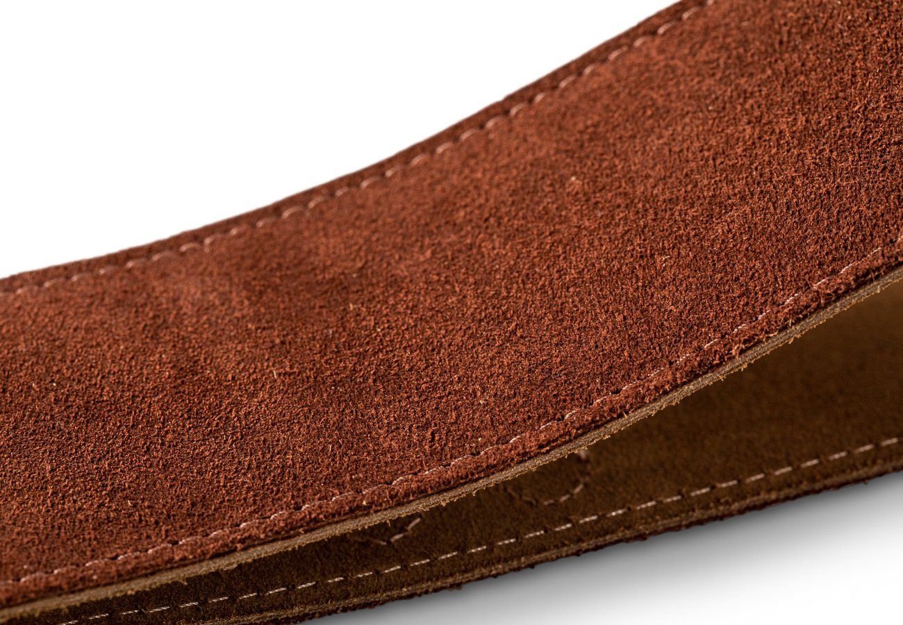 Embroidered Suede Guitar Strap Choc Brown